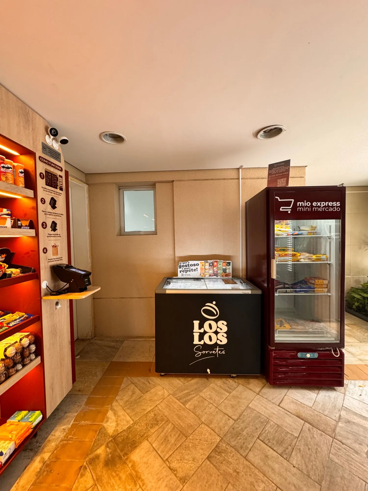 Freezer de sorvetes e geladeira Mio Express com congelados